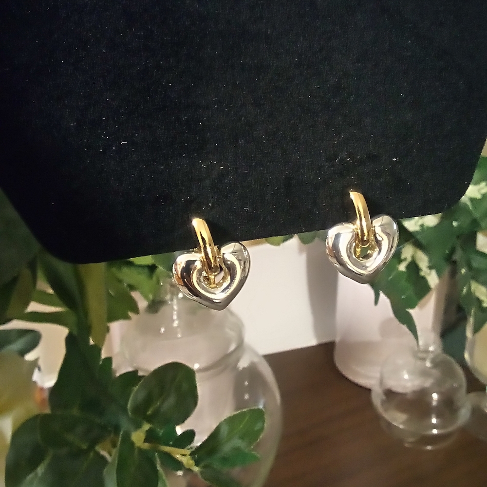 Gold and Silver Heart Earrings
